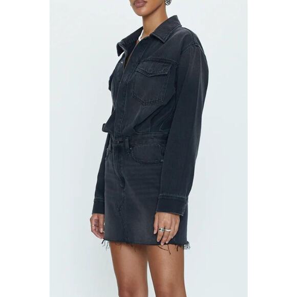 PISTOLA Nina Dress Womens Medium Washed Black Denim Long Sleeve Mini Short NEW - Picture 3 of 16